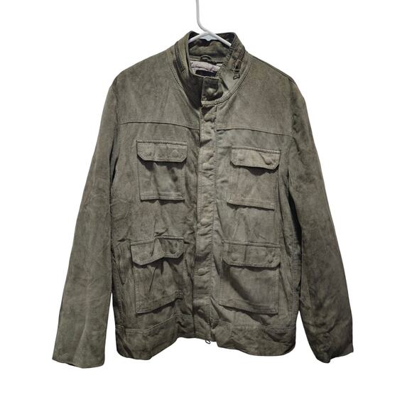 Dacute Other - Dacute Leather Men's Biker Green Gray Jacket Size XL Made in Italy Bomber